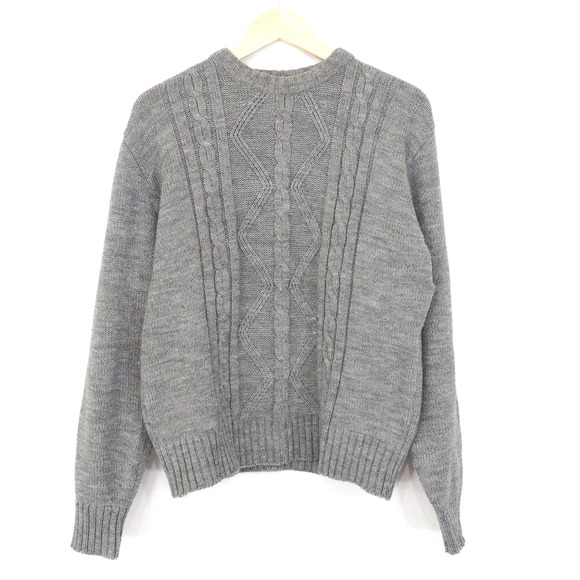 90s Vintage Gray Knit Sweater Cable Knit Mens Womens Size M/L - Picture 1 of 6